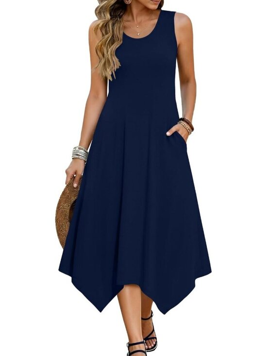 Hotouch Dresses & Skirts - Hotouch Women's Floral Solid Navy Sleeveless Sundress Hankerchief Beach Dress
